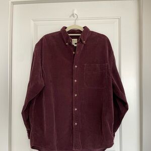 Eddie Bauer Corduroy Button-Up Shirt Burgundy Gorp Large Rugged 90s Grunge